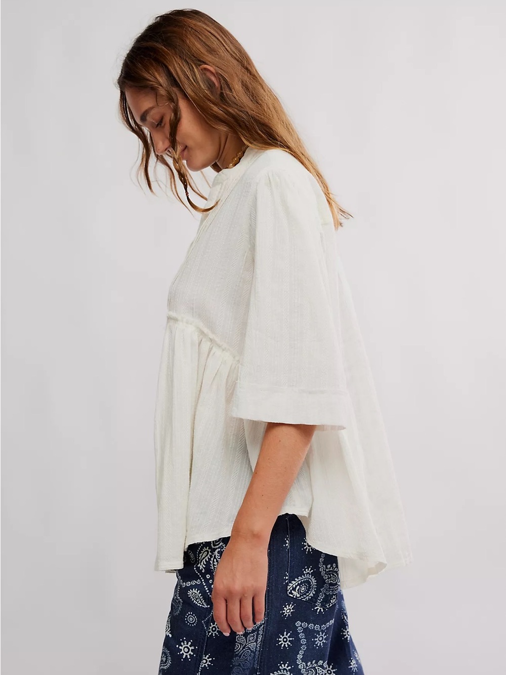 We The Free Cream Pintuck Button-Front Blouse - Picture 2 of 8